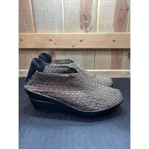 By Bernie Mev Metallic Dark Gold Woven Slip-On Wedge Shoes Size 8.5-9